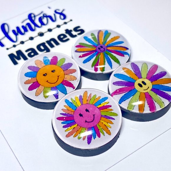 Set of 4 Magnets - Neon Flowers Glass Refrigerator Kitchen Whiteboard - Picture 2 of 3